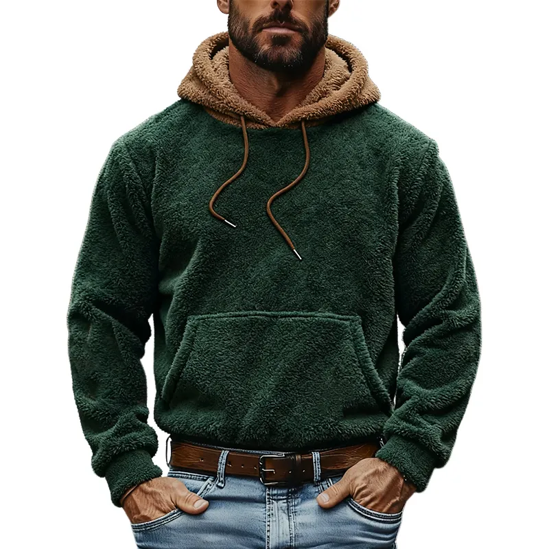 Men's Loose Contrast Color Polar Fleece Hoodie MTA2261J6X sold by Manly