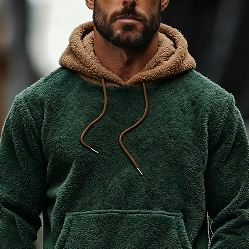 Men's Loose Contrast Color Polar Fleece Hoodie MTA2261J6X sold by Manly product image thumbnail 2