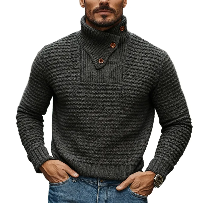 Men's Solid Color Loose Turtleneck Knitted Pullover Sweater MTA1709J3X sold by Manly