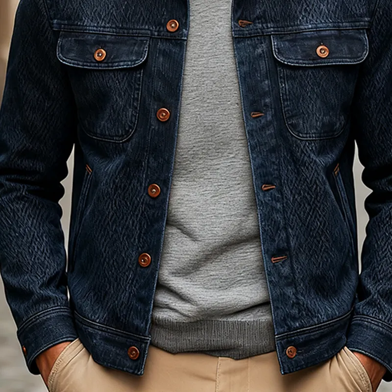 Men's Vintage Washed Textured Lapel Single-breasted Denim Jacket MTA2004J1X sold by Manly product image thumbnail 4