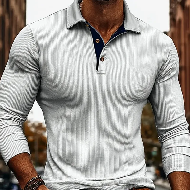 Men's Contrasting Color Slim Fit Knitted Striped Long-sleeved POLO Shirt MTA2246J1X sold by Manly product image thumbnail 2