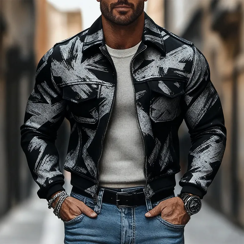 Men's Lapel Multi-pocket Printed Jacket MTA2239J0X sold by Manly product image thumbnail 2