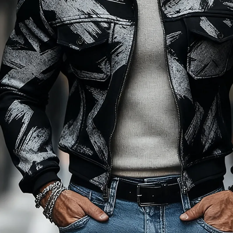 Men's Lapel Multi-pocket Printed Jacket MTA2239J0X sold by Manly product image thumbnail 4