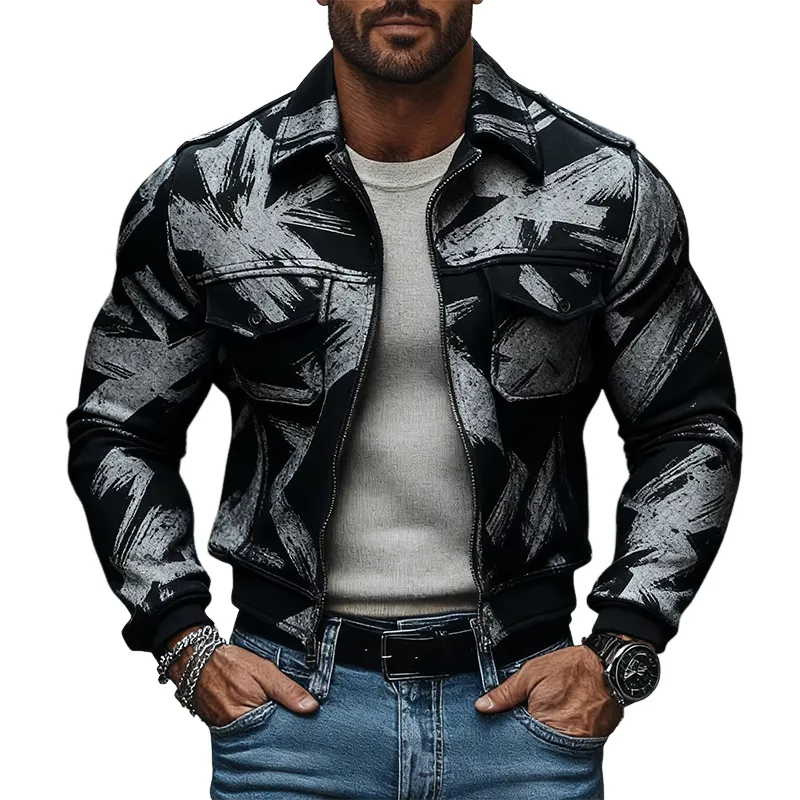 Men's Lapel Multi-pocket Printed Jacket MTA2239J0X sold by Manly