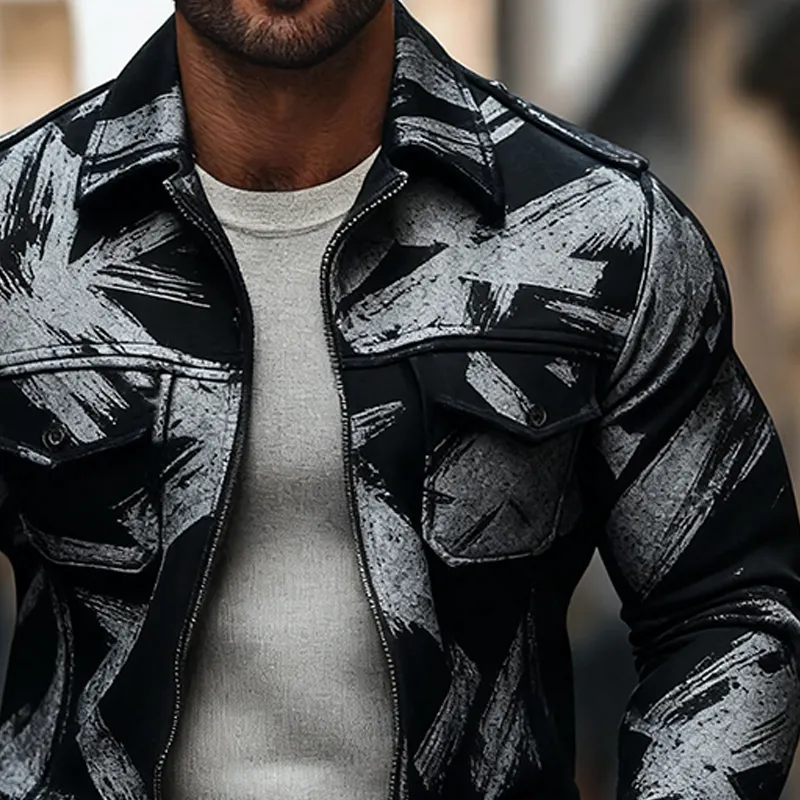 Men's Lapel Multi-pocket Printed Jacket MTA2239J0X sold by Manly product image thumbnail 3