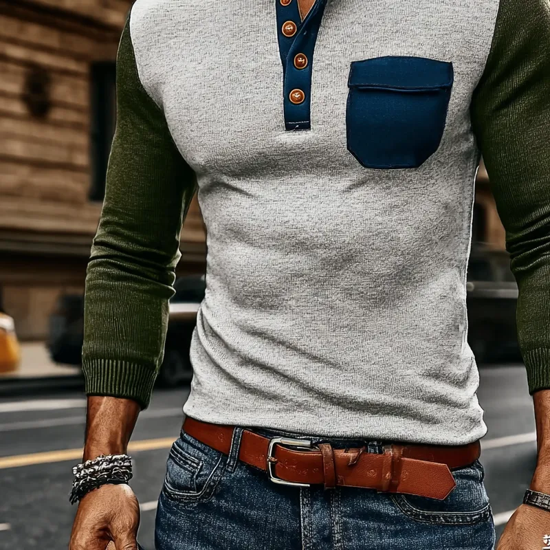 Men's Contrasting Color Casual Stand Collar Knitted Sweater MTA2237J7X sold by Manly product image thumbnail 3