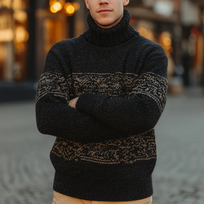 Men's Winter Fashion Knitted Jacquard Cotton Turtleneck Sweater MTA2217J1P sold by Manly product image thumbnail 2