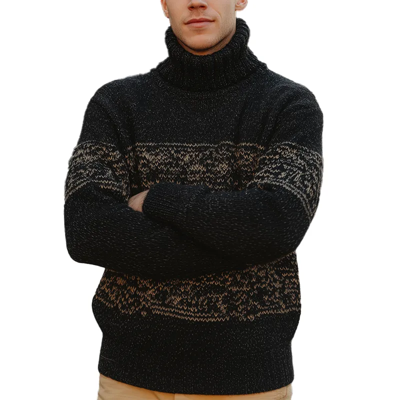 Men's Winter Fashion Knitted Jacquard Cotton Turtleneck Sweater MTA2217J1P sold by Manly