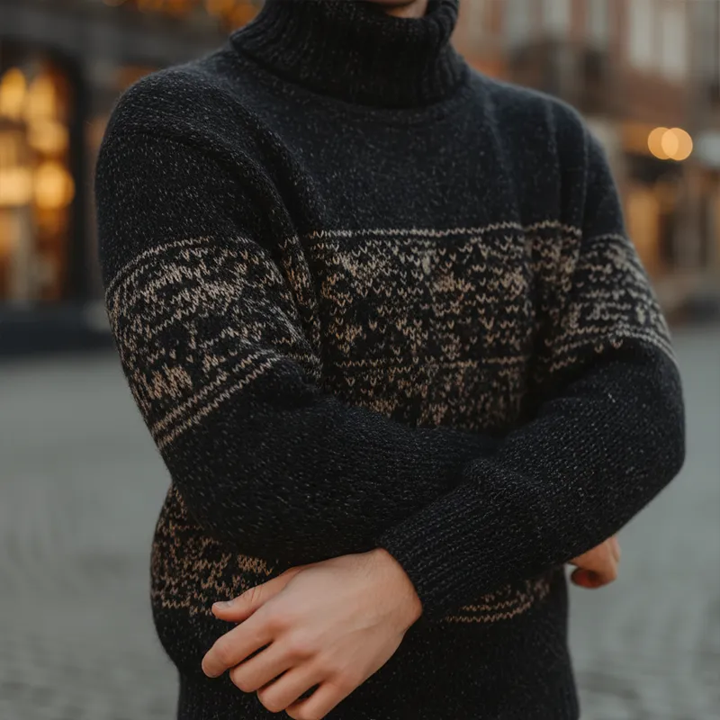Men's Winter Fashion Knitted Jacquard Cotton Turtleneck Sweater MTA2217J1P sold by Manly product image thumbnail 4