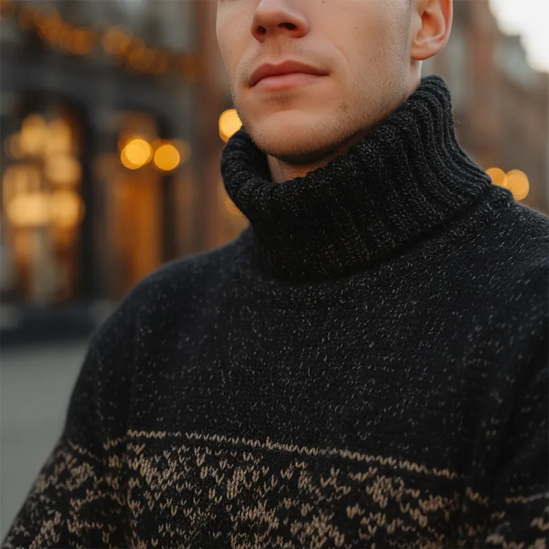 Men's Winter Fashion Knitted Jacquard Cotton Turtleneck Sweater MTA2217J1P sold by Manly product image thumbnail 3