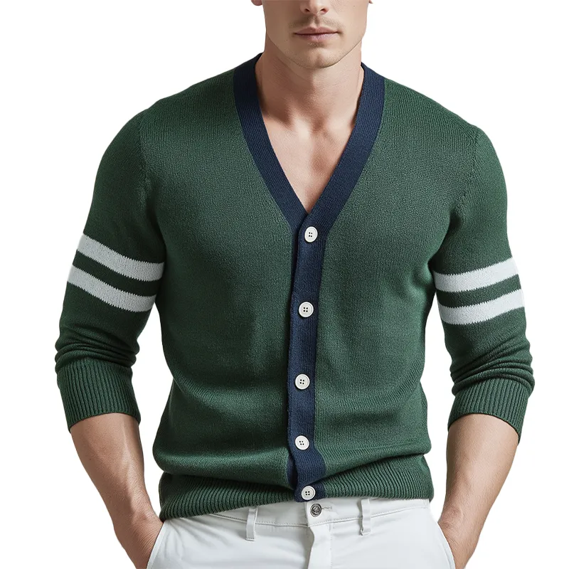 Men's Winter Fashion Contrast Color Cotton Yarn Knitted Thin Cardigan MTA2284J8P sold by Manly