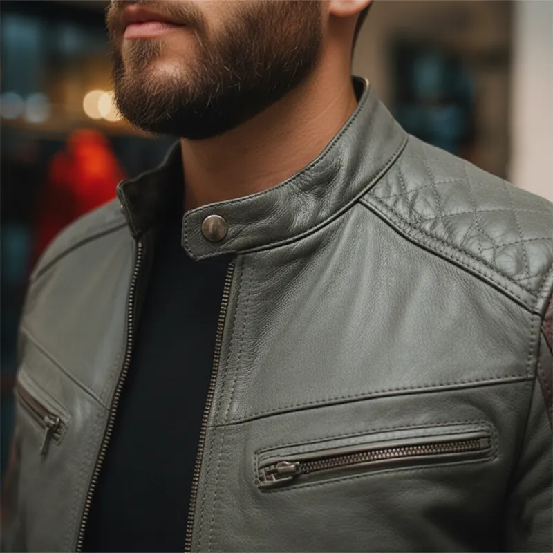 Men's Winter Retro Contrast Color Stitching PU Faux Leather Jacket MTA2182J8P sold by Manly product image thumbnail 3