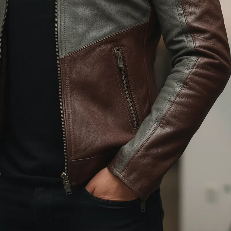 Men's Winter Retro Contrast Color Stitching PU Faux Leather Jacket MTA2182J8P sold by Manly product image thumbnail 4