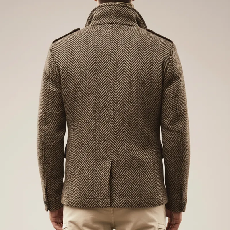 Men's Classic Vintage Khaki Herringbone Faux Wool Jacket MTA2729J4U sold by Manly product image thumbnail 3