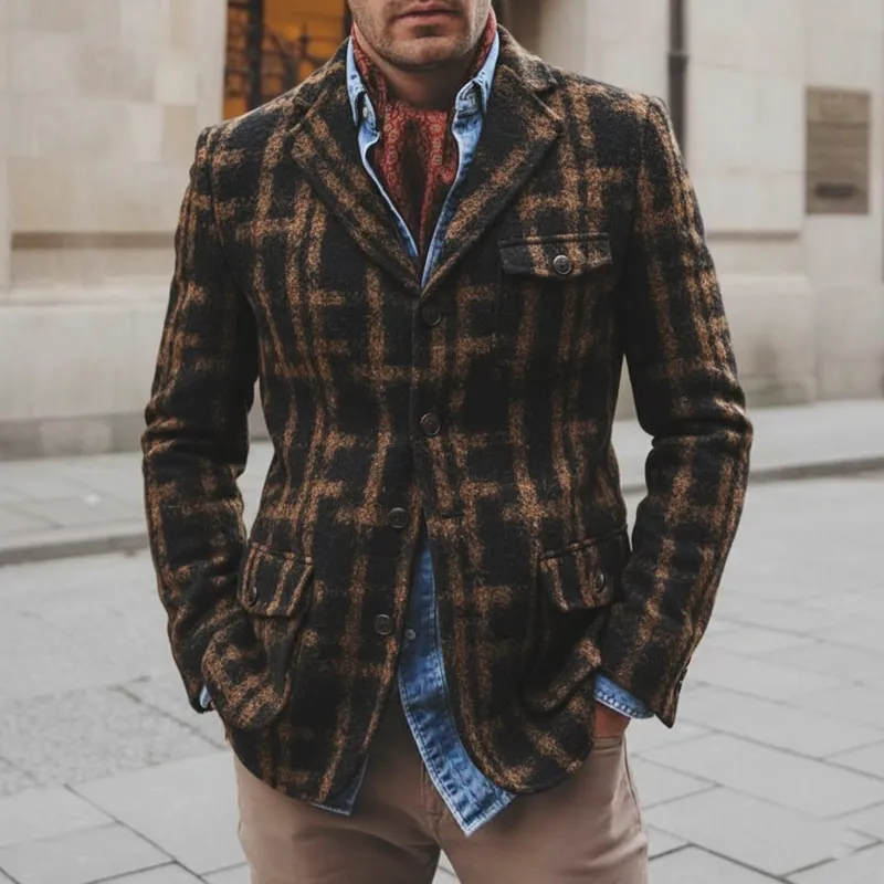 Men's Classic Vintage Faux Wool Single-breasted Slim-fit Jacket MTA2738J2U sold by Manly product image thumbnail 2