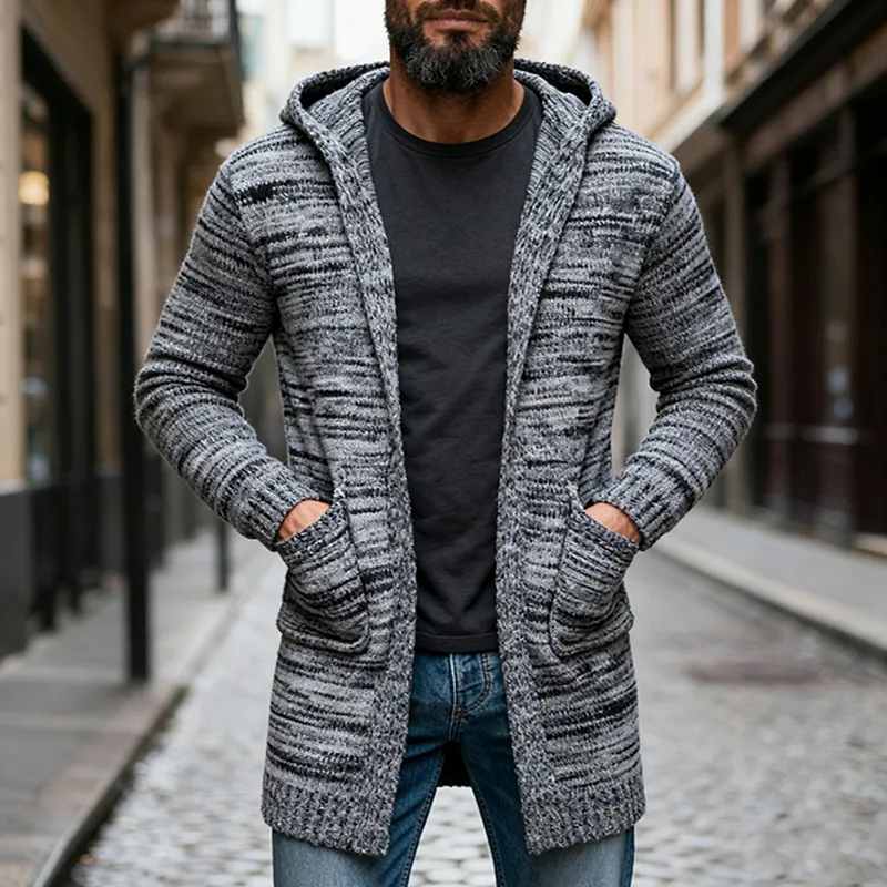 Men's Knitted Blend Hooded Mid-length Cardigan MTA2558J9X sold by Manly product image thumbnail 2