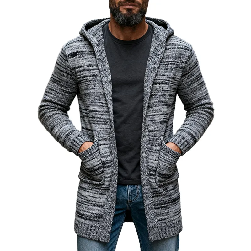 Men's Knitted Blend Hooded Mid-length Cardigan MTA2558J9X sold by Manly