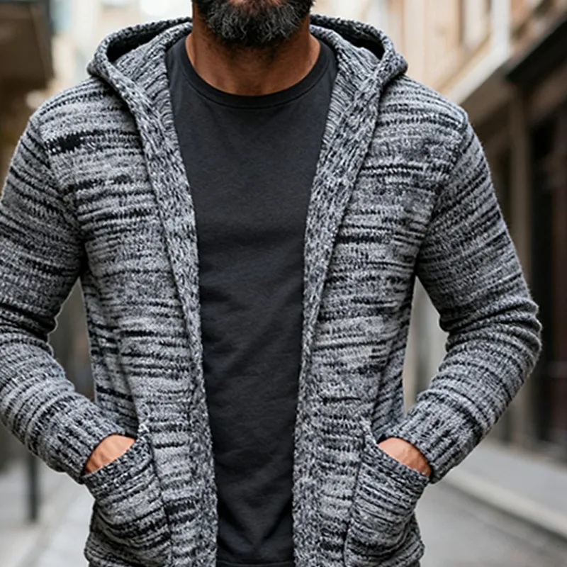 Men's Knitted Blend Hooded Mid-length Cardigan MTA2558J9X sold by Manly product image thumbnail 3