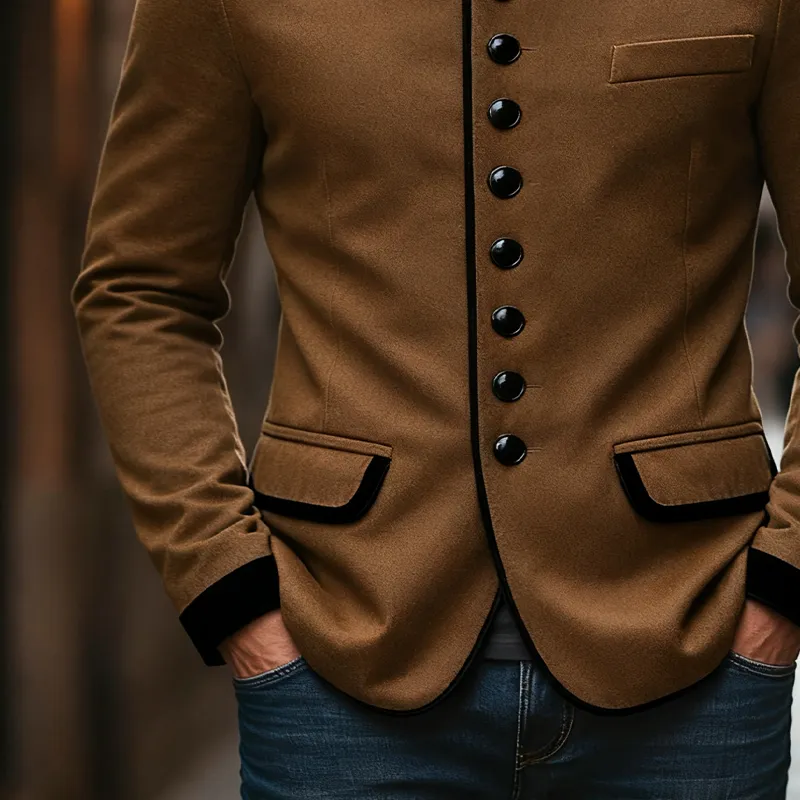 Men's Blend Contrast Color Stand Collar Single Breasted Slim Fit Jacket MTA2525J8X sold by Manly product image thumbnail 4