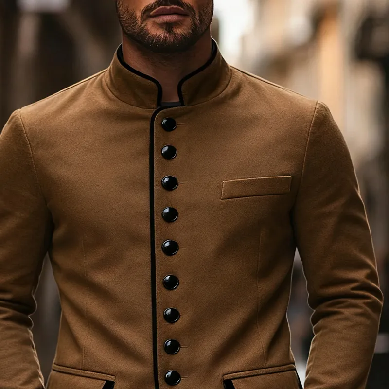 Men's Blend Contrast Color Stand Collar Single Breasted Slim Fit Jacket MTA2525J8X sold by Manly product image thumbnail 3