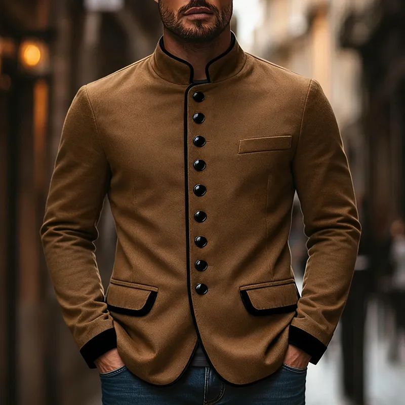 Men's Blend Contrast Color Stand Collar Single Breasted Slim Fit Jacket MTA2525J8X sold by Manly product image thumbnail 2