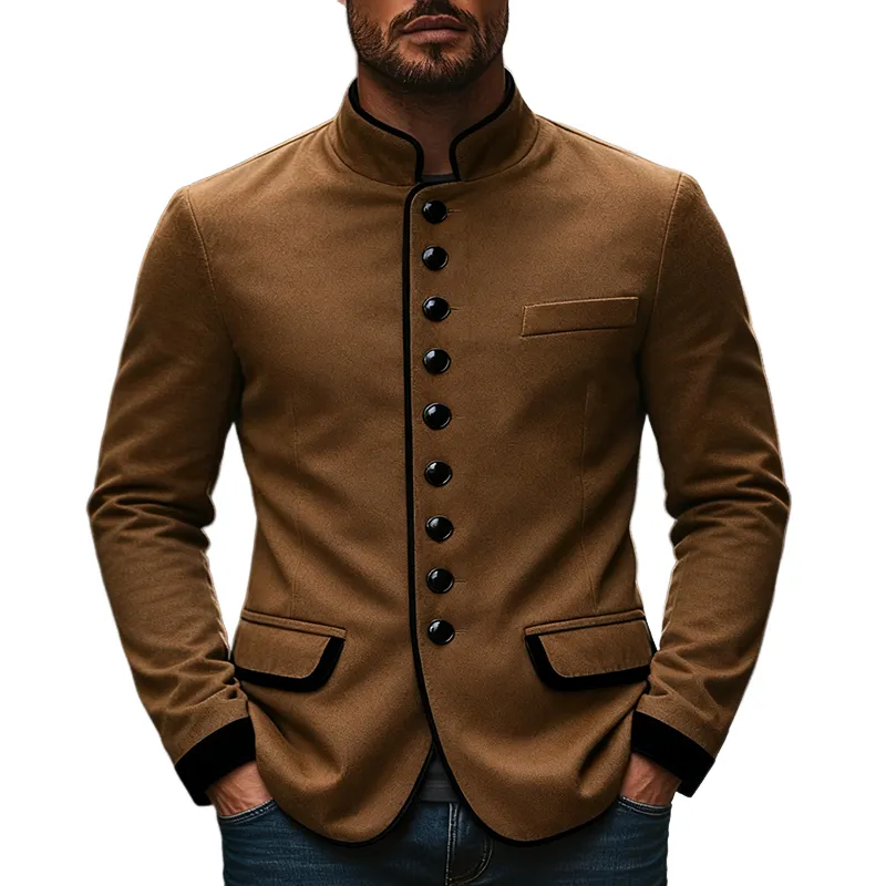 Men's Blend Contrast Color Stand Collar Single Breasted Slim Fit Jacket MTA2525J8X sold by Manly