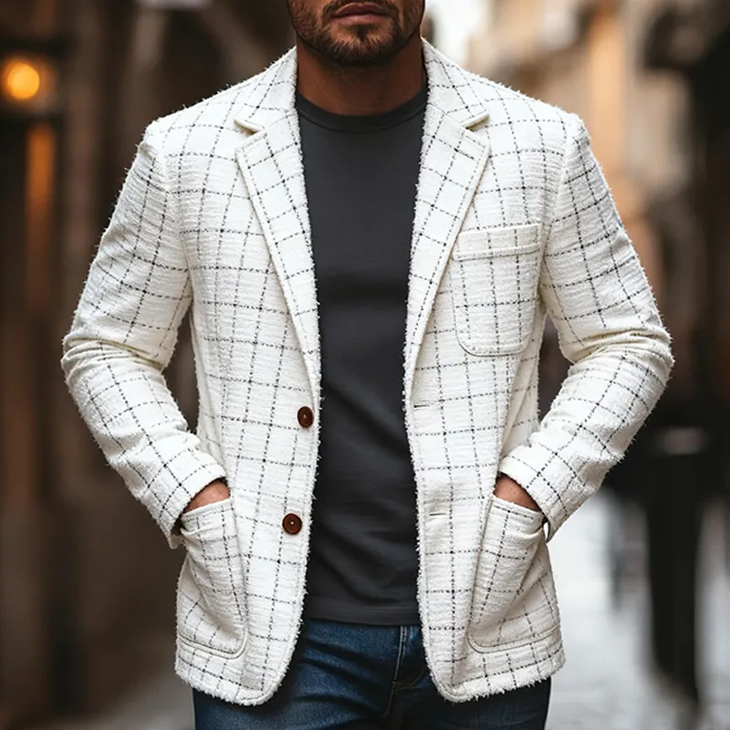 Men's Casual Faux Wool Plaid Lapel Blazer MTA2576J3X sold by Manly product image thumbnail 2