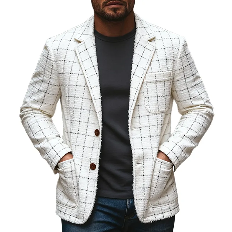 Men's Casual Faux Wool Plaid Lapel Blazer  MTA2576J3X sold by Manly