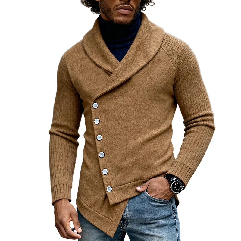 Men's Casual Solid Color Slant Button Lapel Knitted Cardigan MTA2595J0X sold by Manly