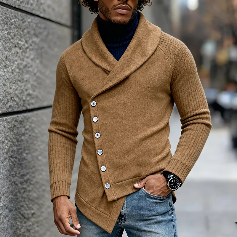 Men's Casual Solid Color Slant Button Lapel Knitted Cardigan MTA2595J0X sold by Manly product image thumbnail 2