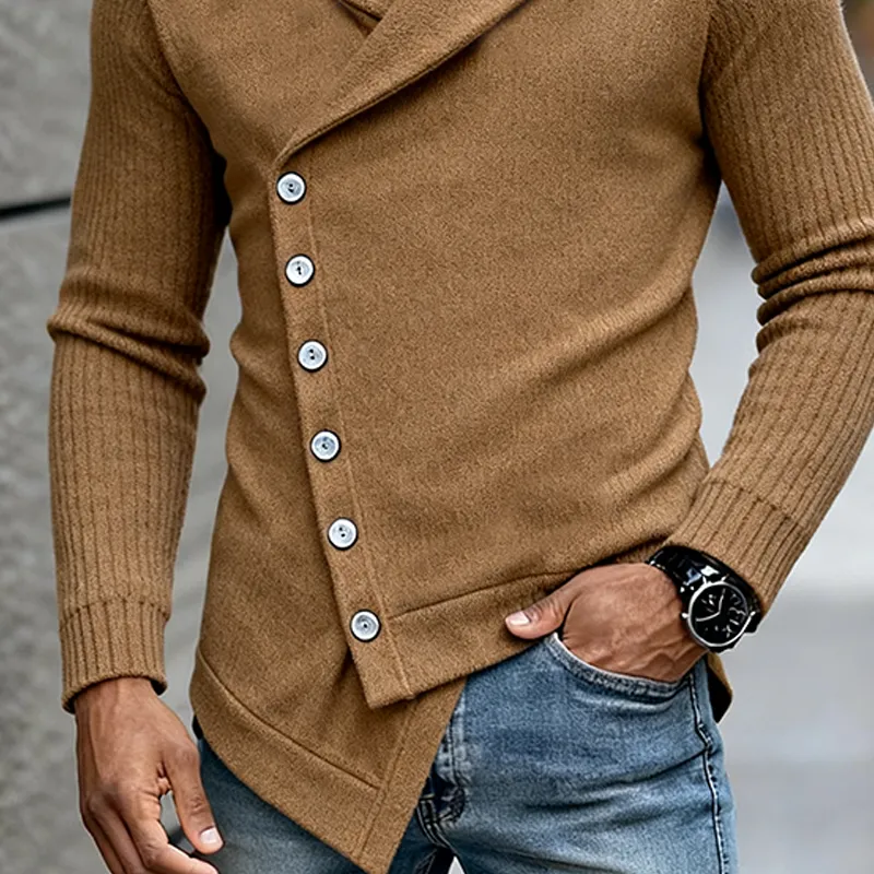 Men's Casual Solid Color Slant Button Lapel Knitted Cardigan MTA2595J0X sold by Manly product image thumbnail 3