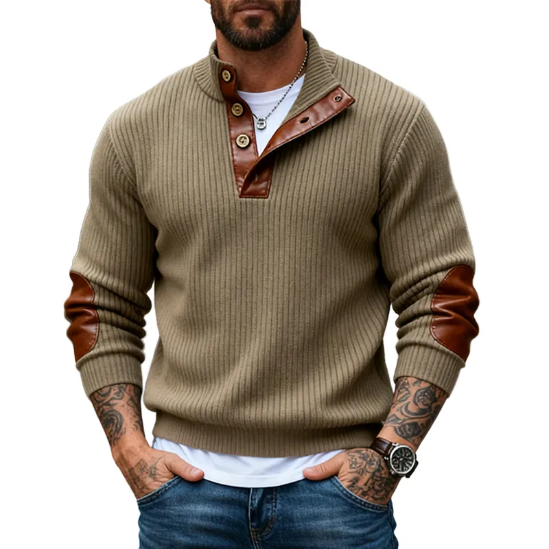 Men's Knitted PU Stand-up Collar Half-high Collar Sweater MTA2533J0X sold by Manly