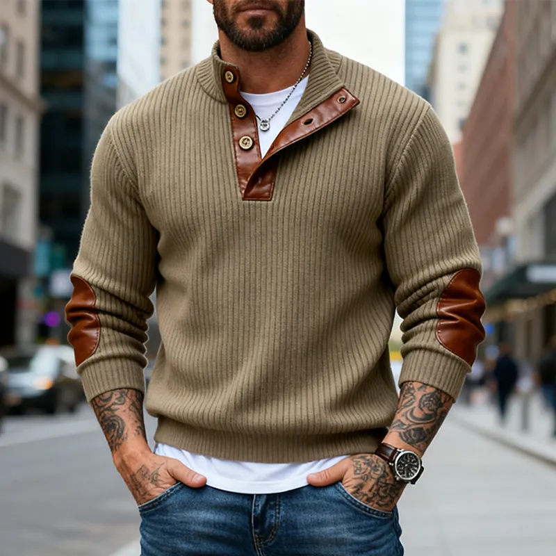 Men's Knitted PU Stand-up Collar Half-high Collar Sweater MTA2533J0X sold by Manly product image thumbnail 2