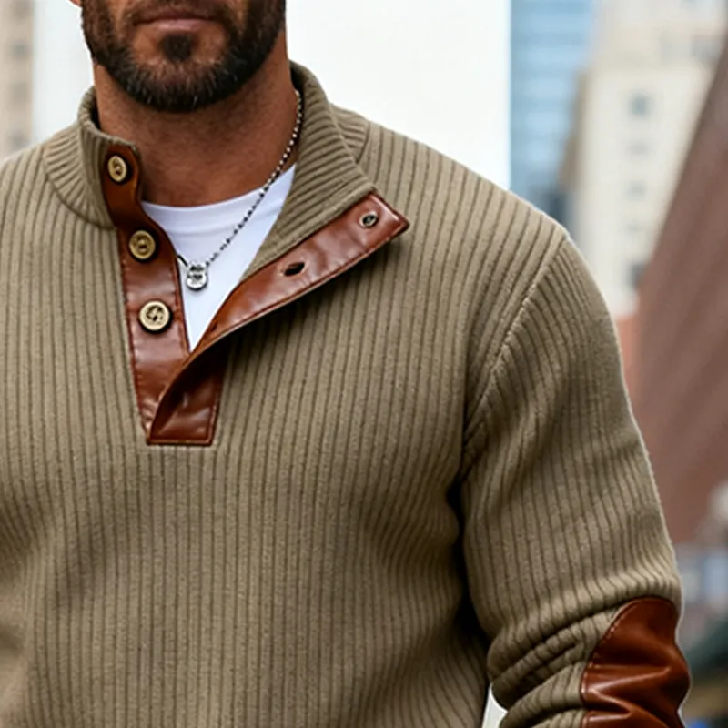 Men's Knitted PU Stand-up Collar Half-high Collar Sweater MTA2533J0X sold by Manly product image thumbnail 3