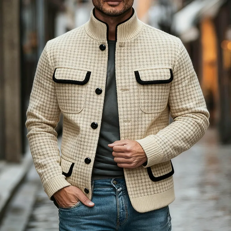 Men's Casual Plaid Blend Stand Collar Contrast Color Jacket MTA2572J9X sold by Manly product image thumbnail 2