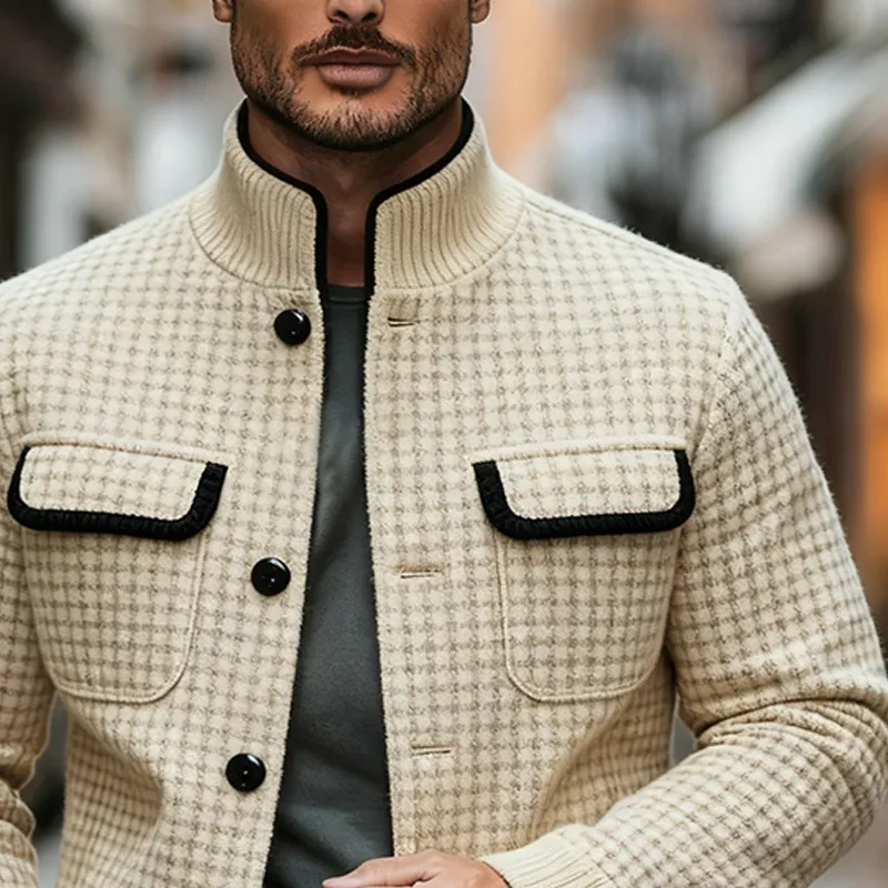 Men's Casual Plaid Blend Stand Collar Contrast Color Jacket MTA2572J9X sold by Manly product image thumbnail 3