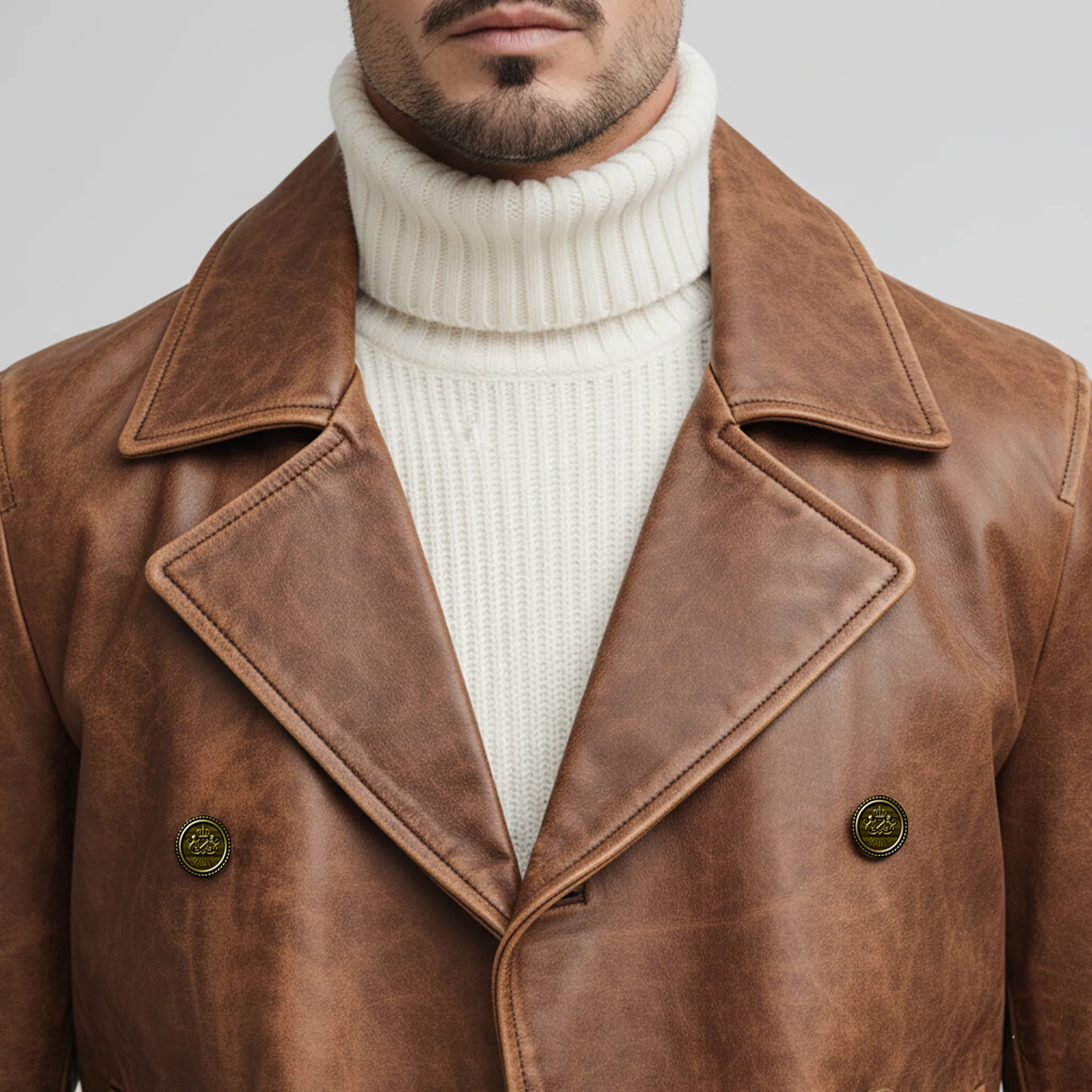 Men's Classic Retro Lapel PU Leather Double-breasted Jacket MTA2231J0K sold by Manly product image thumbnail 5