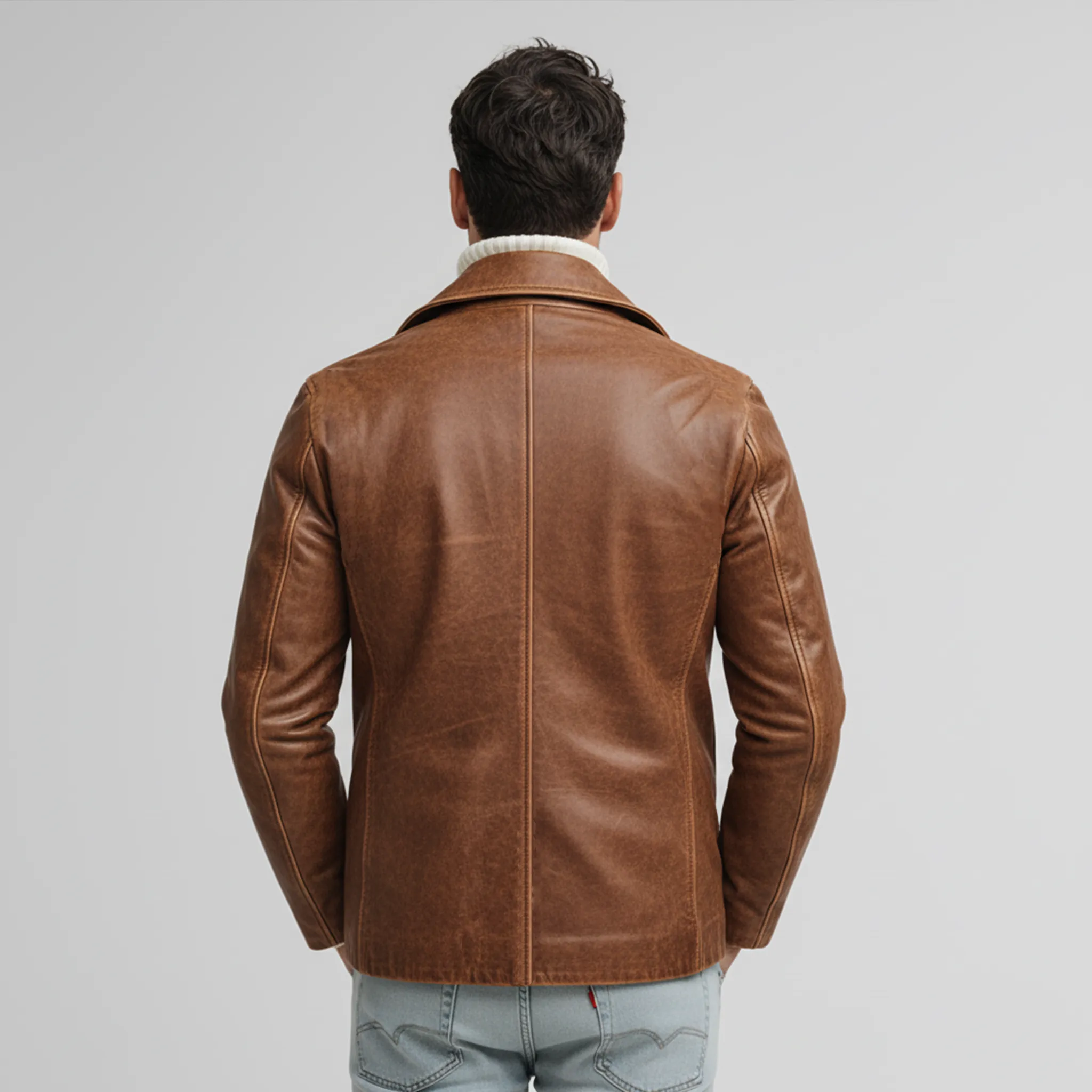Men's Classic Retro Lapel PU Leather Double-breasted Jacket MTA2231J0K sold by Manly product image thumbnail 3