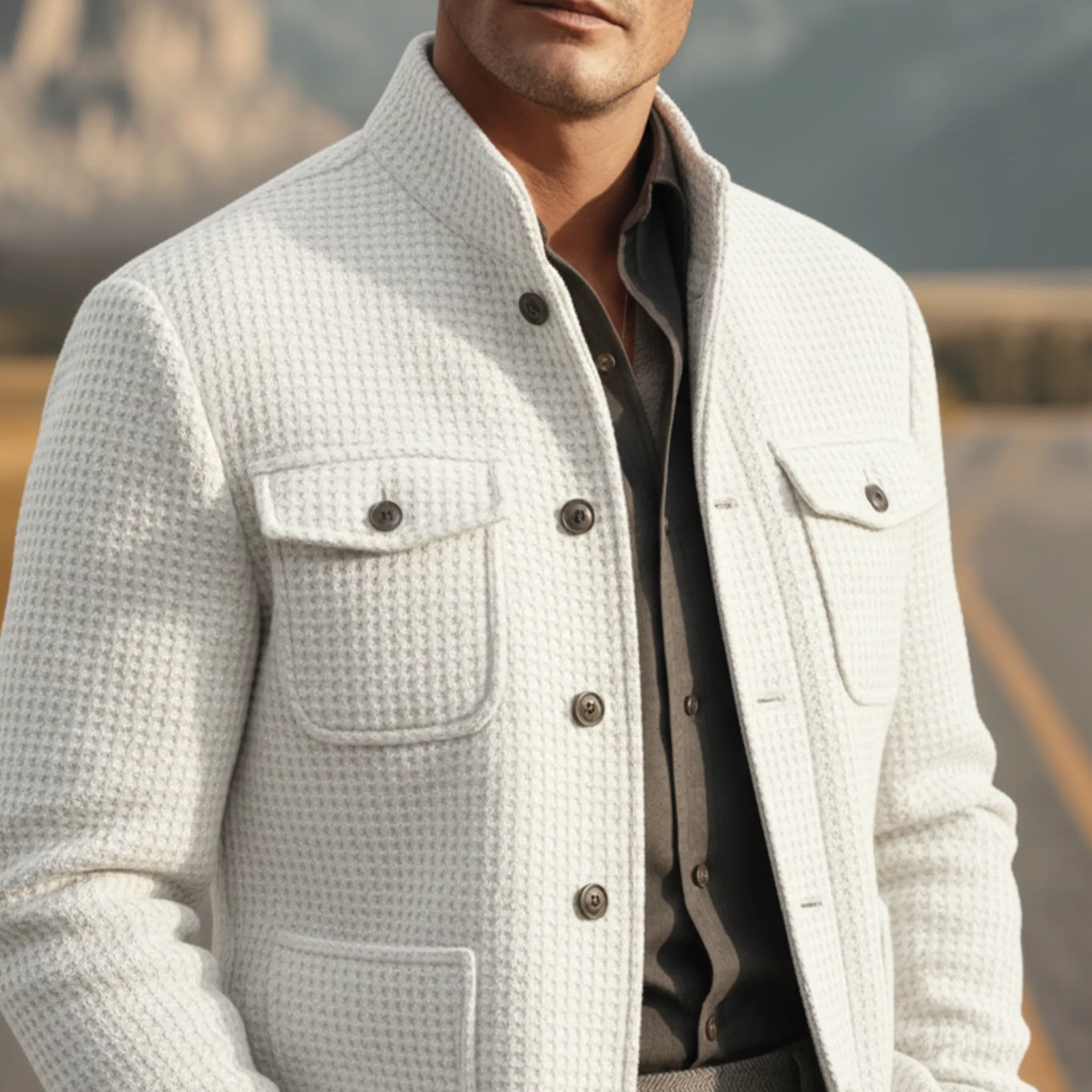 Men's Classic Retro Stand Collar Multi-pocket Waffle Jacket MTA2500J8K sold by Manly product image thumbnail 5