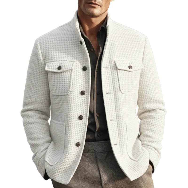 Men's Classic Retro Stand Collar Multi-pocket Waffle Jacket MTA2500J8K sold by Manly
