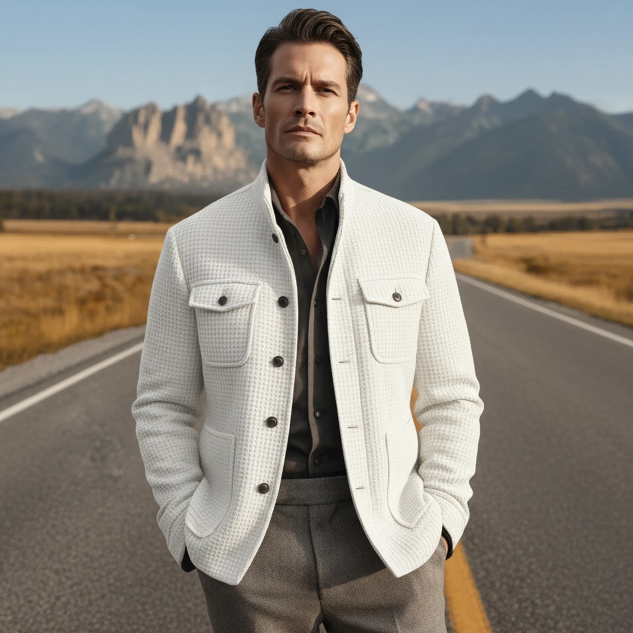 Men's Classic Retro Stand Collar Multi-pocket Waffle Jacket MTA2500J8K sold by Manly product image thumbnail 3