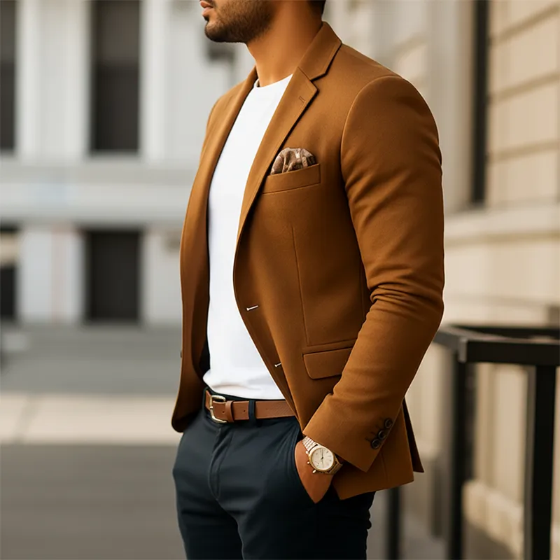 Men's Business Solid Color Suede Double Button Double Slit Blazer MTA2542J2U sold by Manly product image thumbnail 4