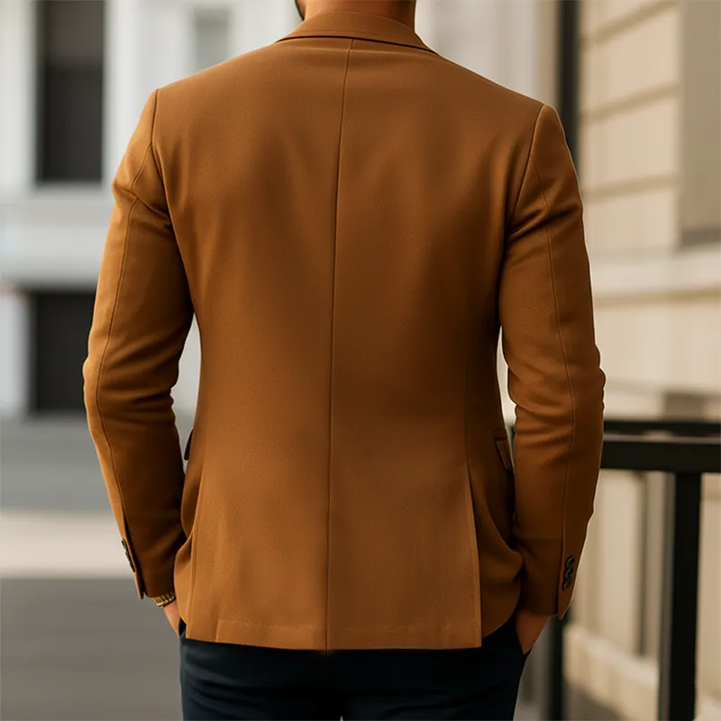 Men's Business Solid Color Suede Double Button Double Slit Blazer MTA2542J2U sold by Manly product image thumbnail 3