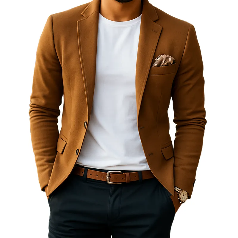 Men's Business Solid Color Suede Double Button Double Slit Blazer MTA2542J2U sold by Manly