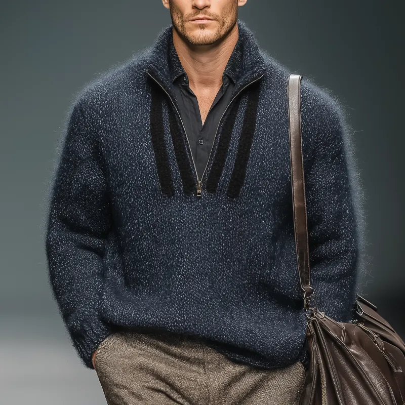 Men's Classic Navy Zip-Neck Knit Sweater MTA2559J2U sold by Manly product image thumbnail 5