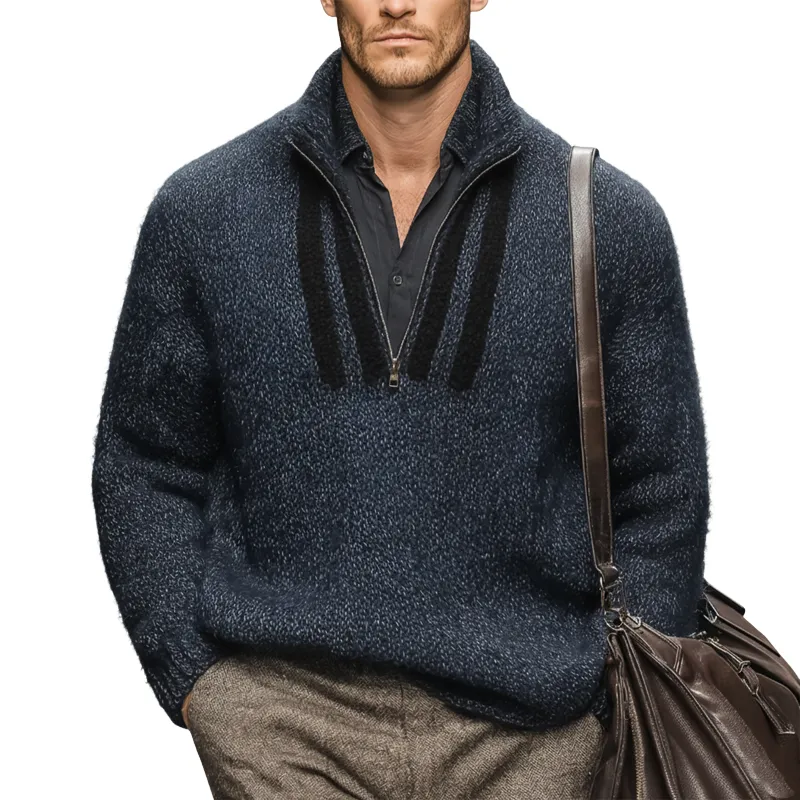 Men's Classic Navy Zip-Neck Knit Sweater MTA2559J2U sold by Manly