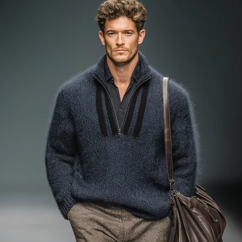 Men's Classic Navy Zip-Neck Knit Sweater MTA2559J2U sold by Manly product image thumbnail 2