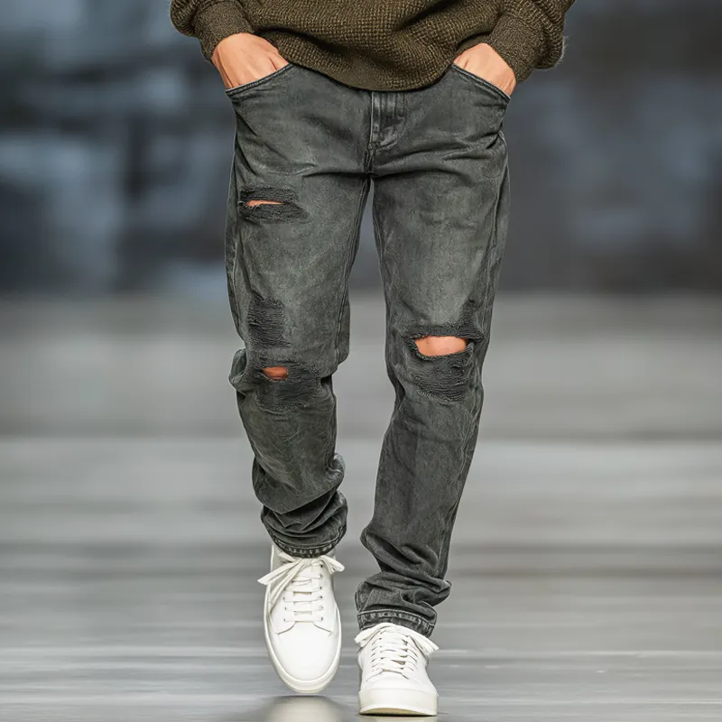 Men's Classic Straight-leg Ripped Jeans MTA2415J6U sold by Manly product image thumbnail 2