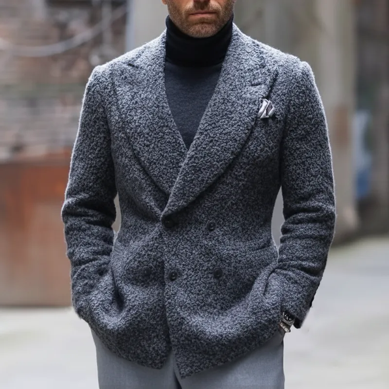 Men's Classic Double-breasted Coarse Grain Faux Wool Blazer MTA2576J8U sold by Manly product image thumbnail 2