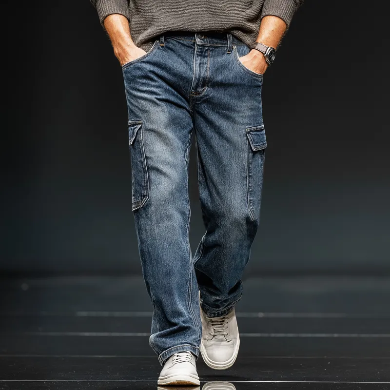 Men's Classic Straight-leg Dark Blue Multi-pocket Jeans MTA2493J3U sold by Manly product image thumbnail 2